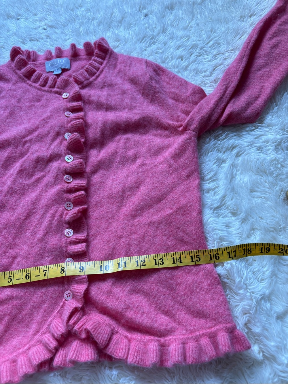 Pure Collection Pink Ruffle-Trim Cashmere Cardigan - Picture 8 of 13